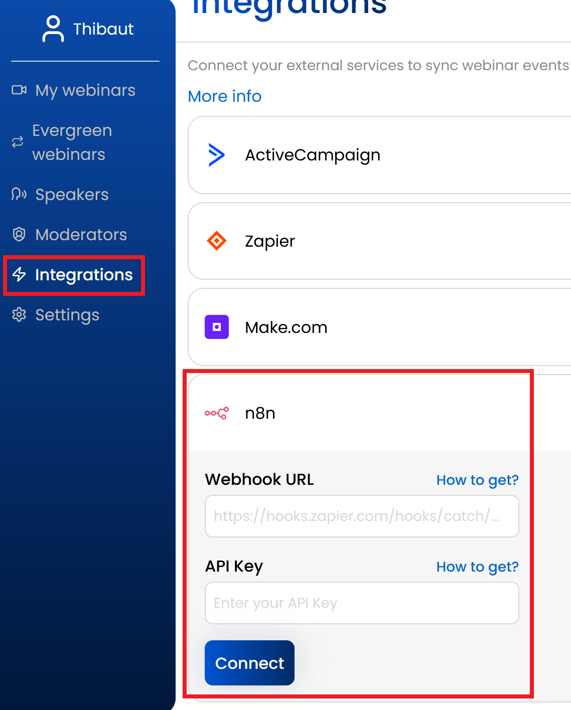 Webismart integration page n8n