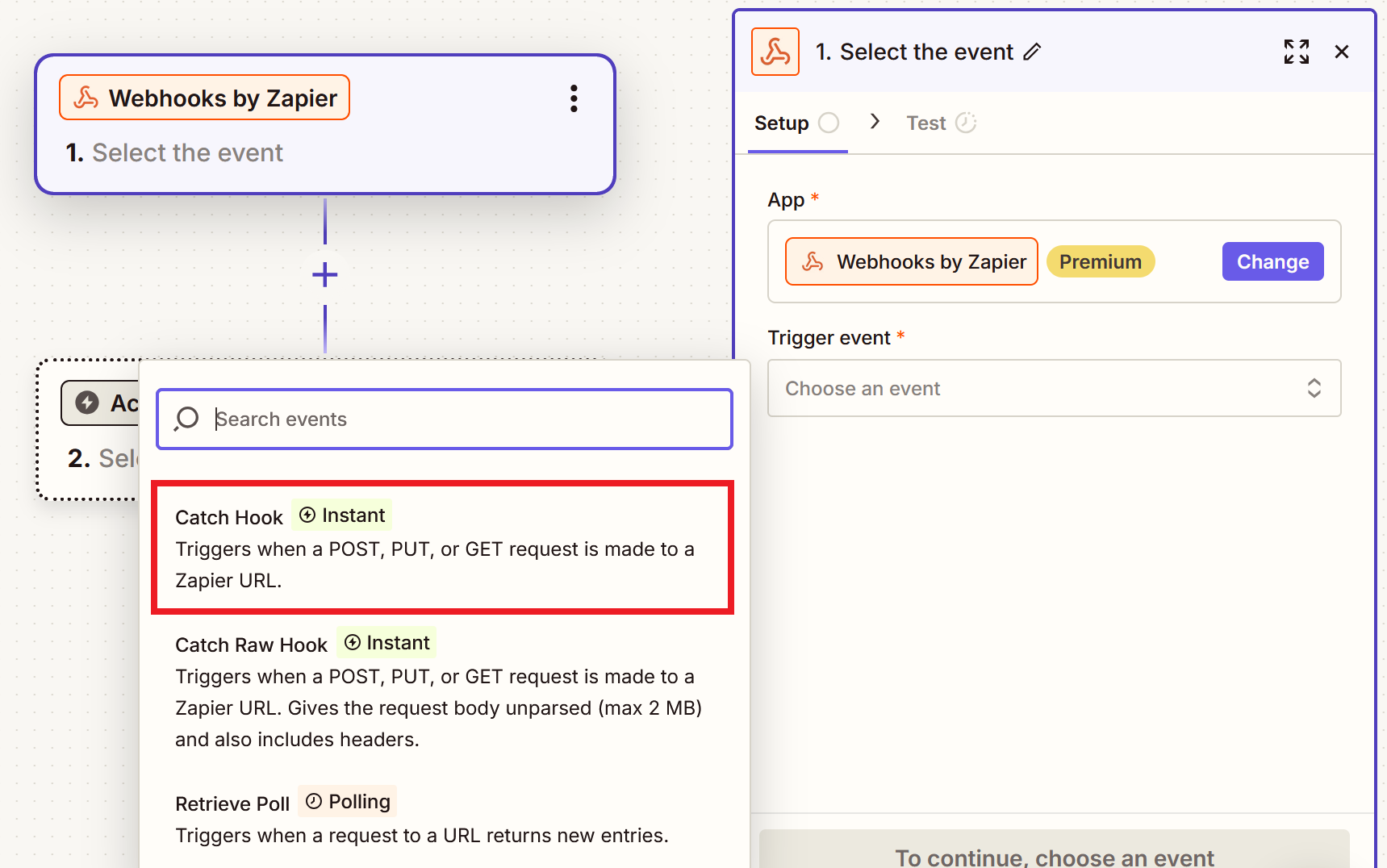 Zapier catch hook configuration